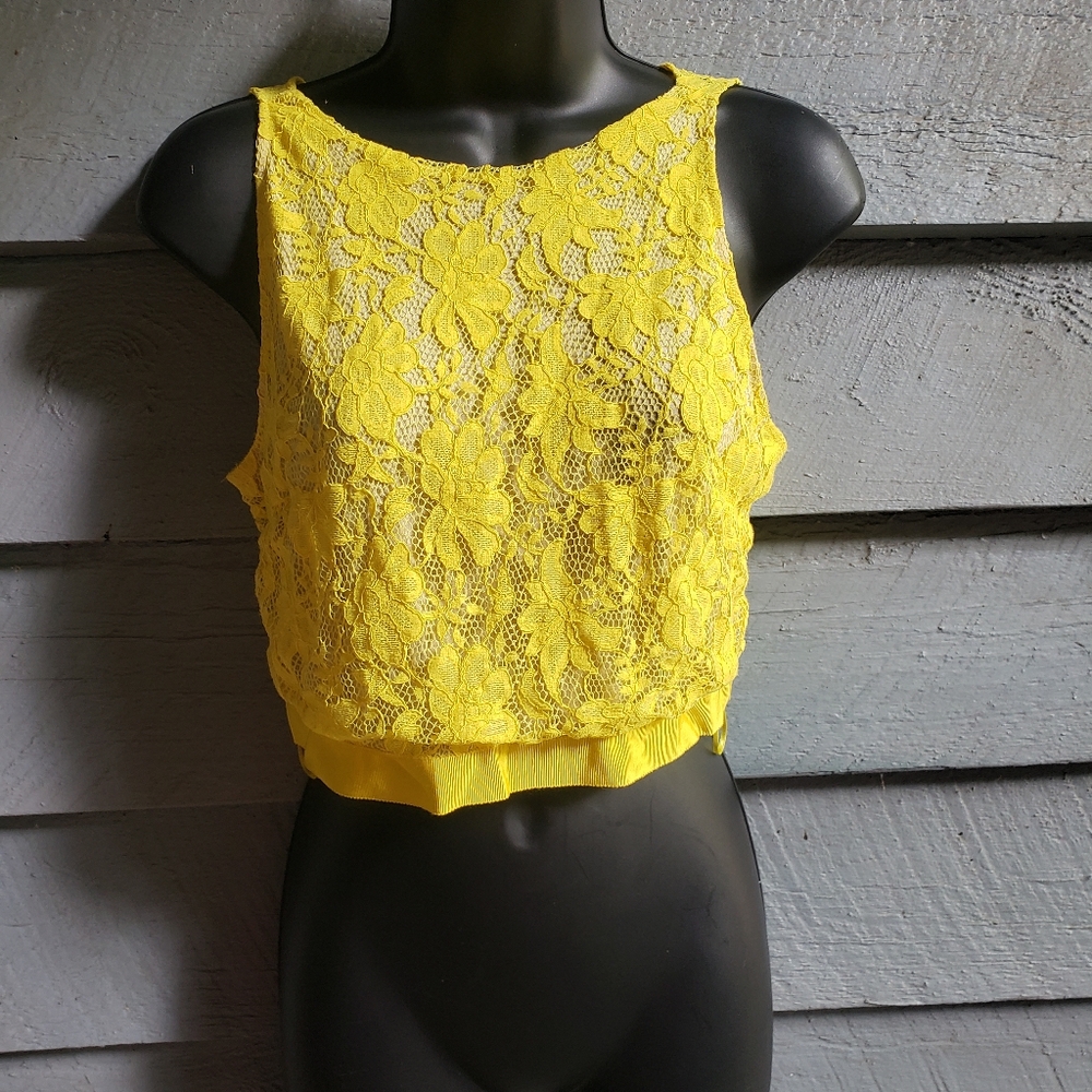 Zara Bright Yellow Lace Crop Top